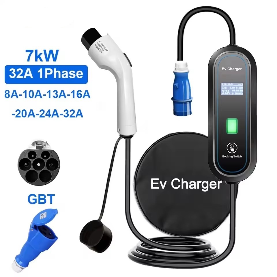 Portable Ev Charger 32A Type 2 Cee Plug - ポータブルGBT EV充電器、壁掛け式、Type2ケーブル、32A、7KW、CEEプラグ付き、EVSE Type1充電ボックス、J1772アダプター、電気自動車用。