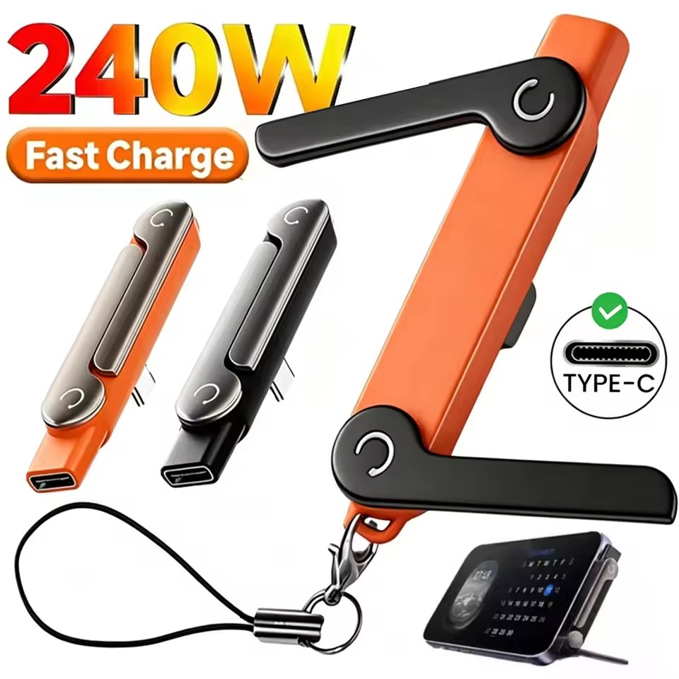 Type 2 Charger - 1/2/3個入り タイプC携帯電話充電ブラケットアダプター 240W急速充電 OTG タイプCオス-USB-Cメス変換アダプター 折りたたみ式ホルダー付き