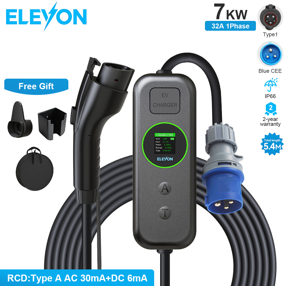 Wallbox Ev - ELEVON Type1 7kW ポータブル電気自動車充電器 SAE J1772