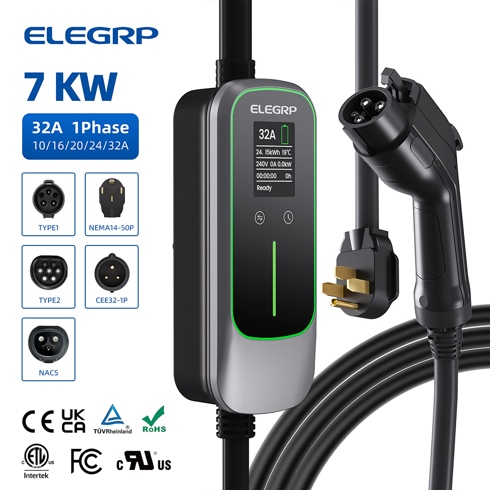 ELEGRP 32 アンペアポータブル電気自動車充電器、すべ - Home Ev Charger のレビューと価格