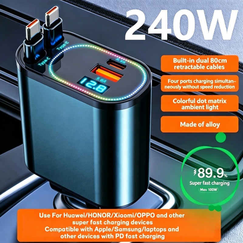 4 in 1格納式カーチャージャー、デュアルUSB Type - Fast Ev Charger のレビューと価格
